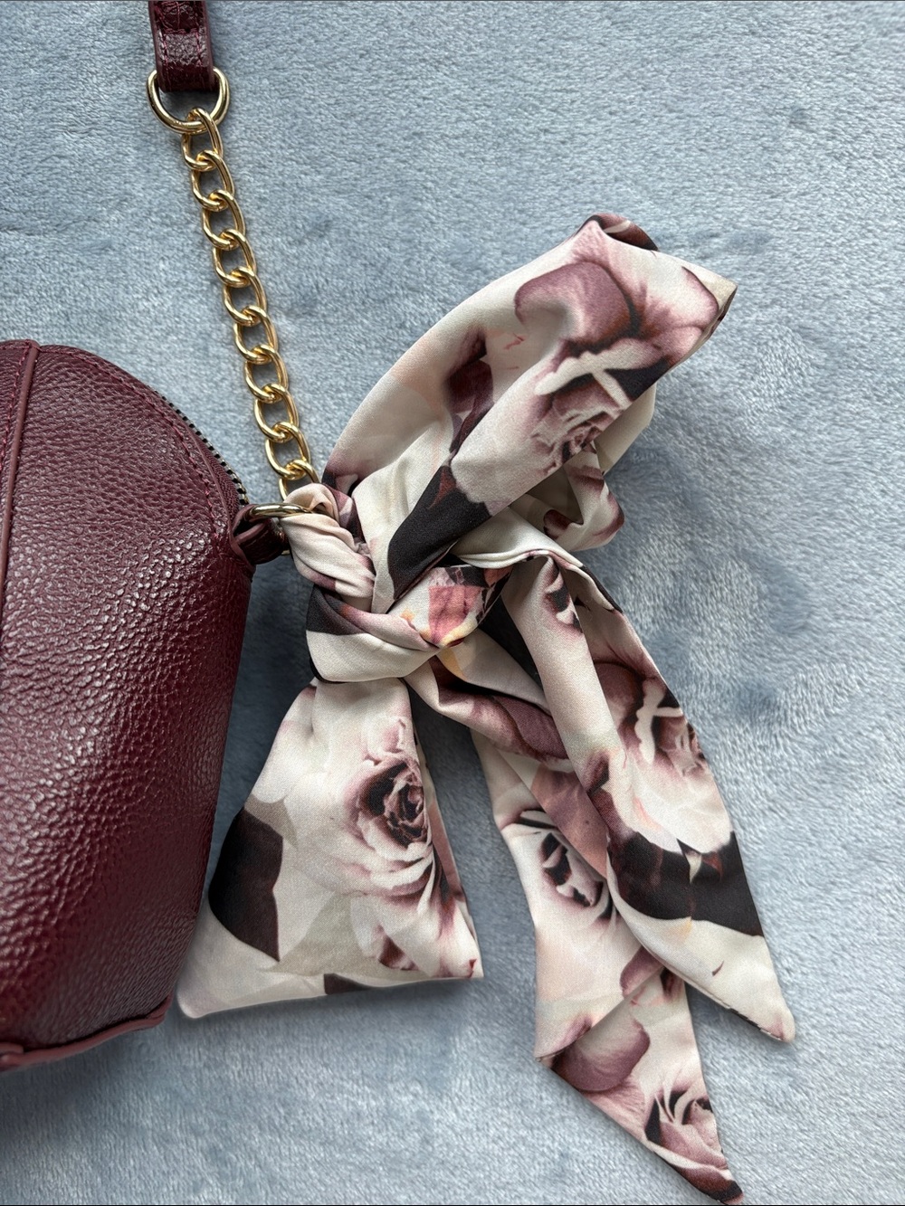 Betsey Johnson Wine Red Crossbody with Floral Scarf Accent - Picture 11 of 16